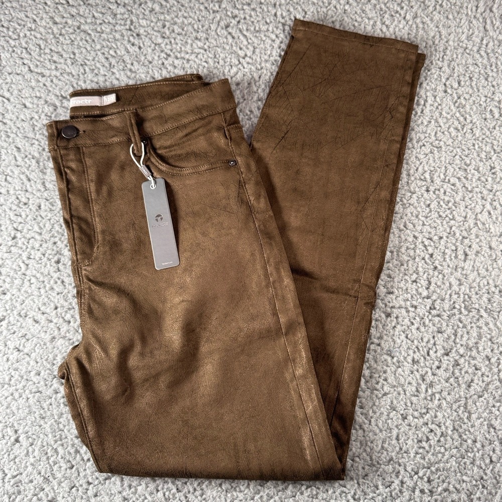 Tractr High Rise Texture Coated "Leather" Olive‎ Green Jeans Sz 12/31 NWT